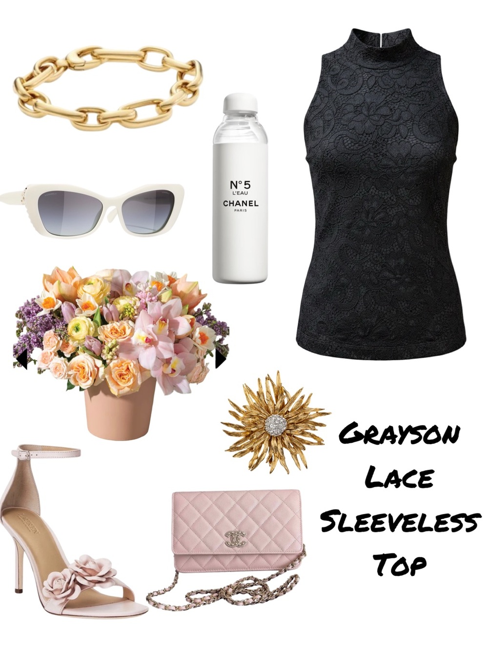 Grayson Lace Sleeveless Tank Top - Black